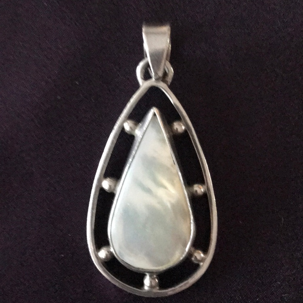 Silver Pendant with White Opal like stone